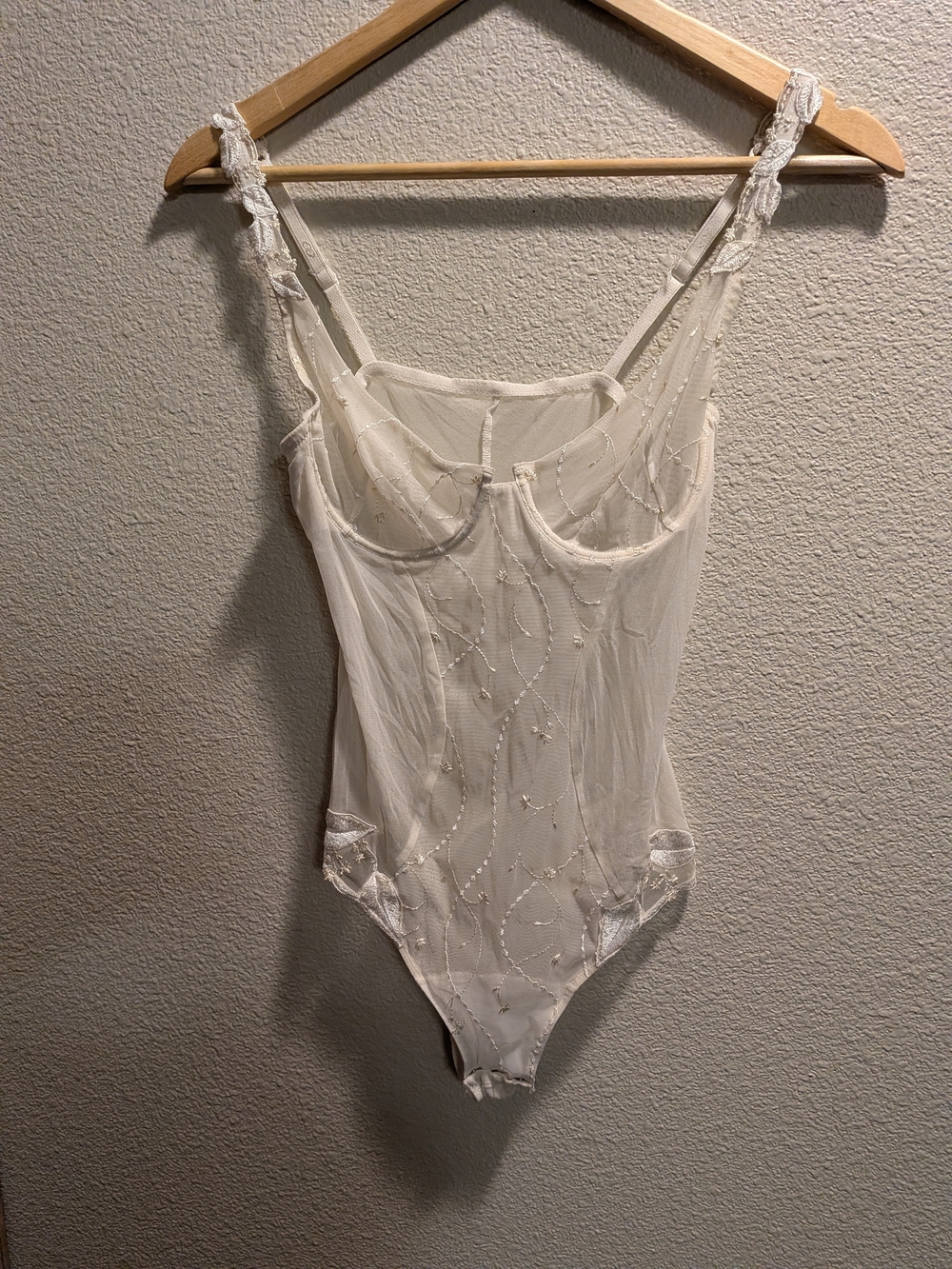 Sheer Embellished White Bodysuit